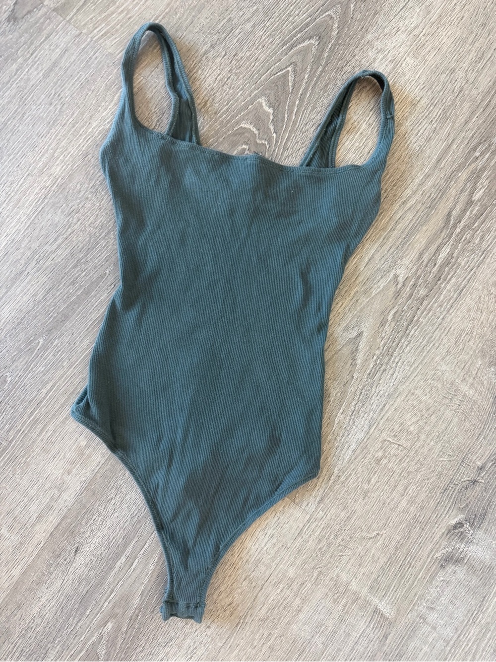 SKIMS Gray/Olive Ribbed Scoop Neck Bodysuit